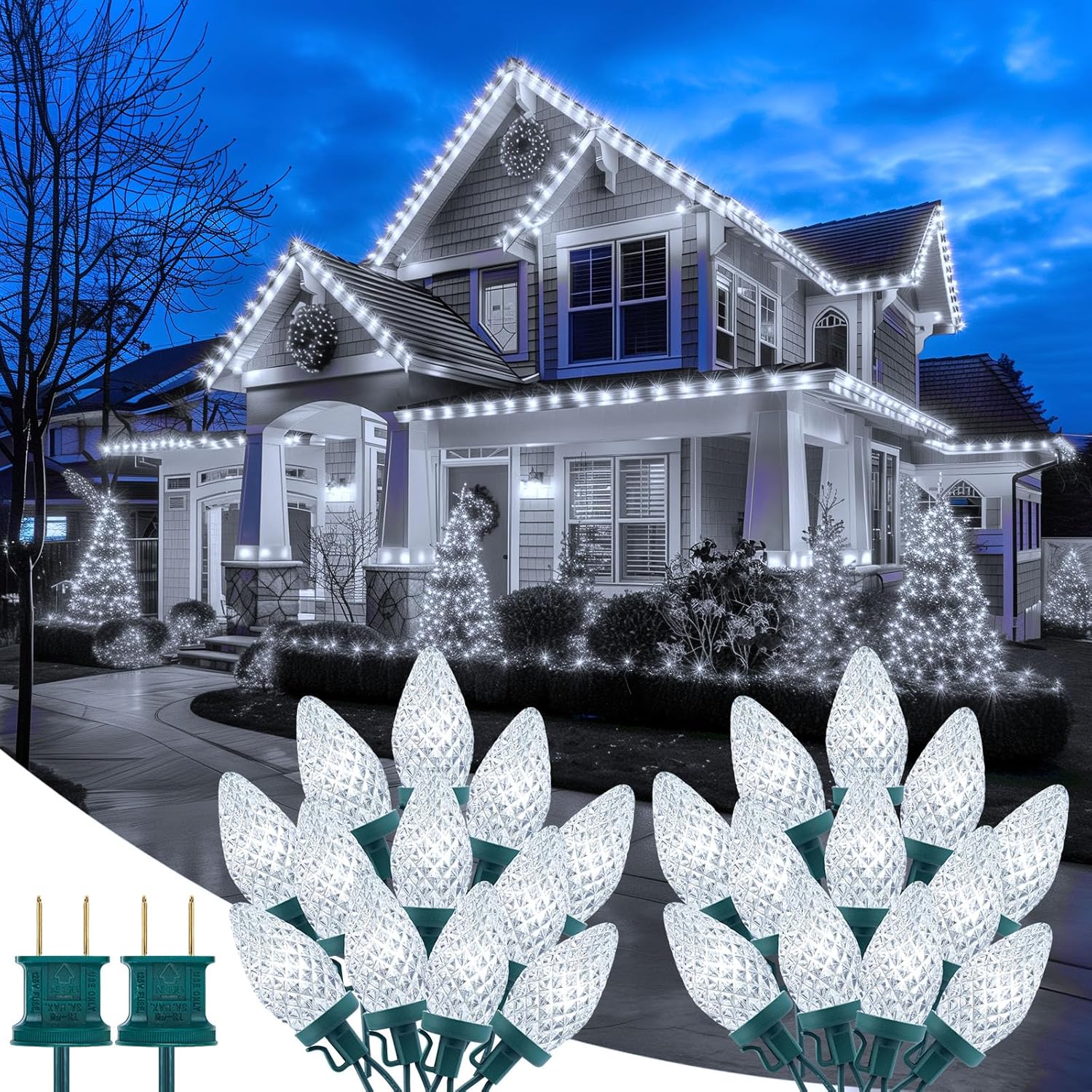 Brightown C9 LED Christmas String Lights, 2 Pack Total 132ft 200LED Outdoor Ligh...