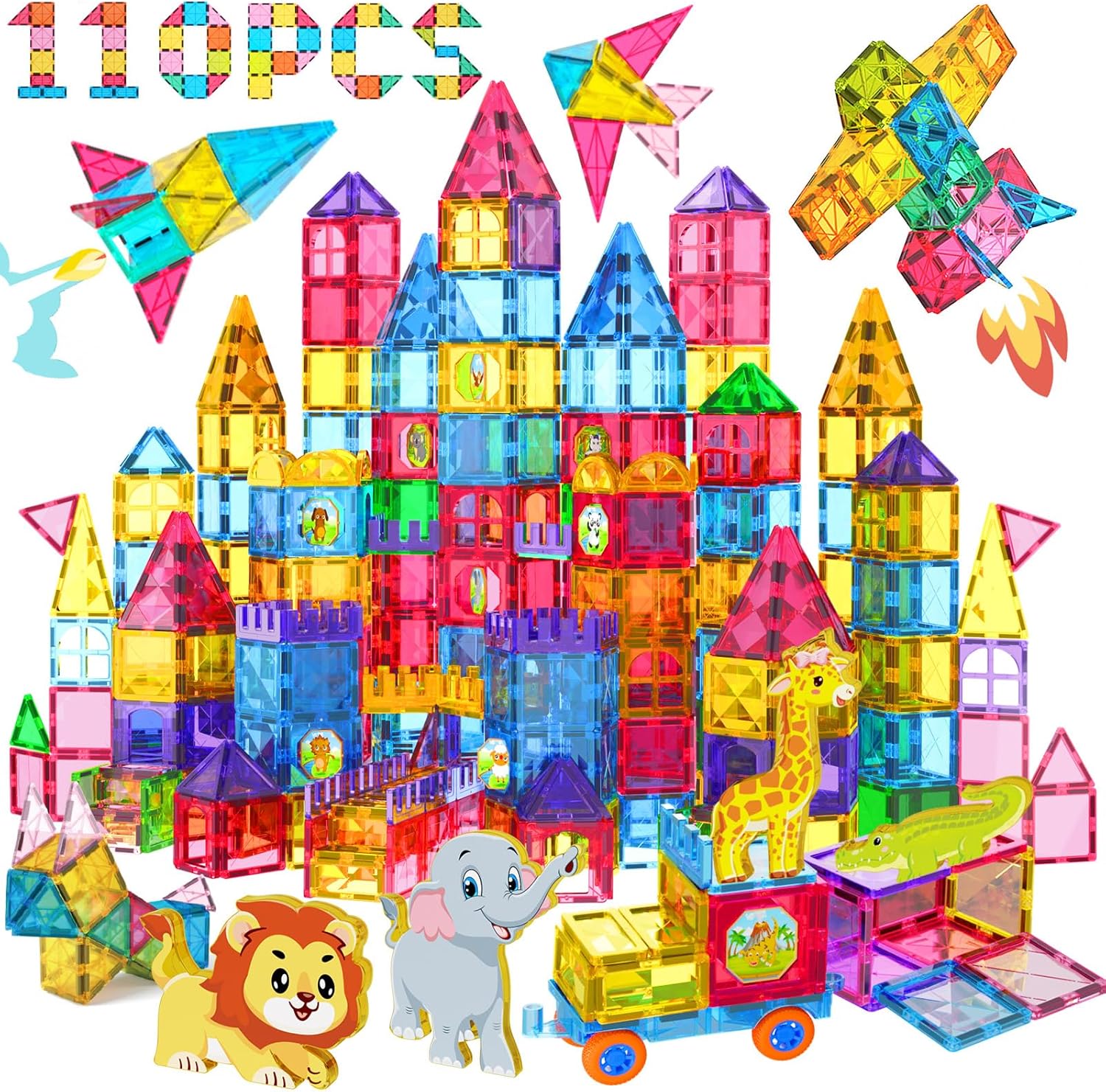 Jasonwell Magnetic Tiles Kids Magnetic Blocks Building Sets 3D Magnet Tile Build...