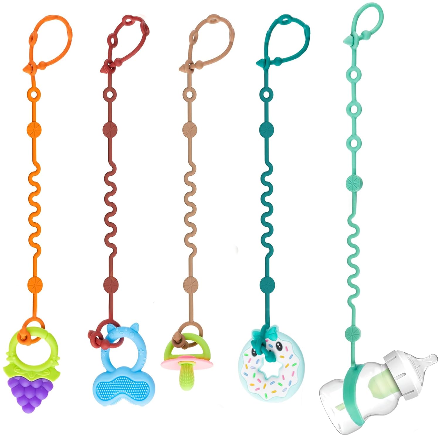 Toy Straps for Baby, 5pcs Adjustable Toy Holder for Stroller Accessories, Silico...
