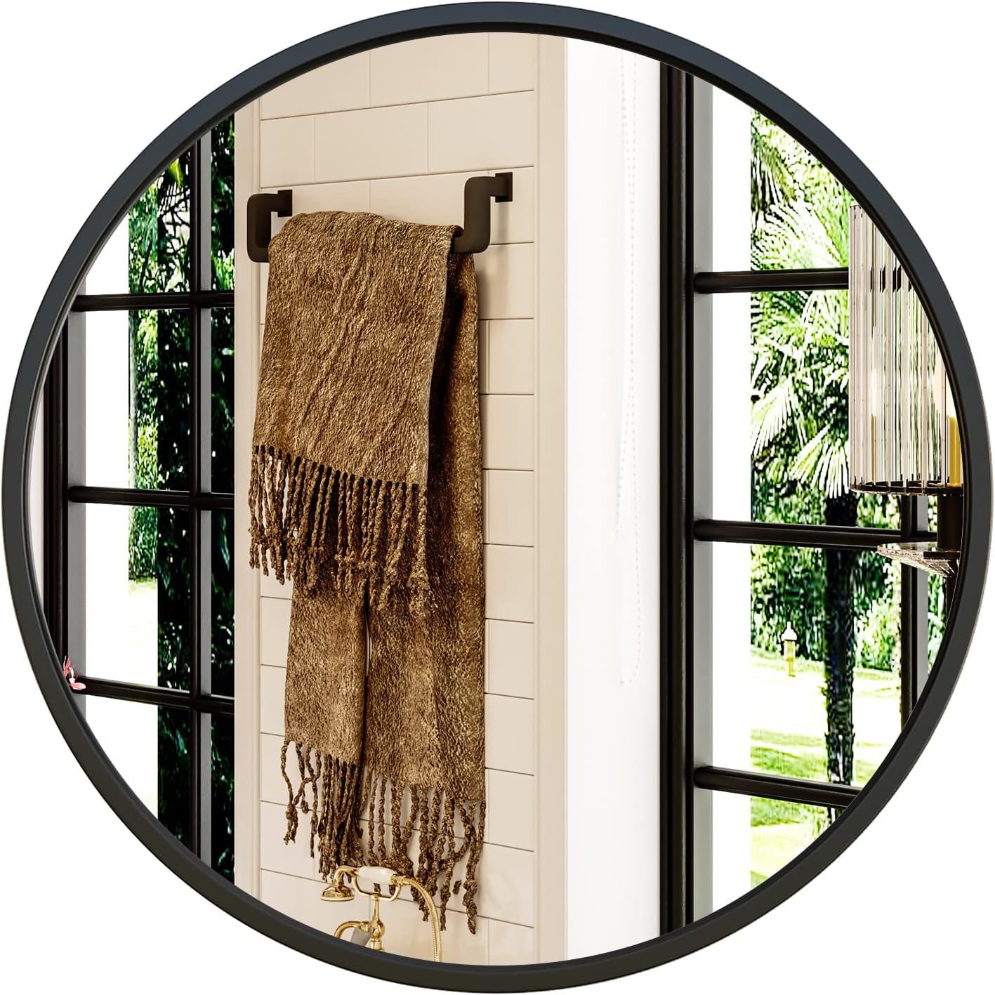 Growsun 24'' Black Round Mirror, Circle Wall Mirror for Bathroom Vanity, Entrywa...