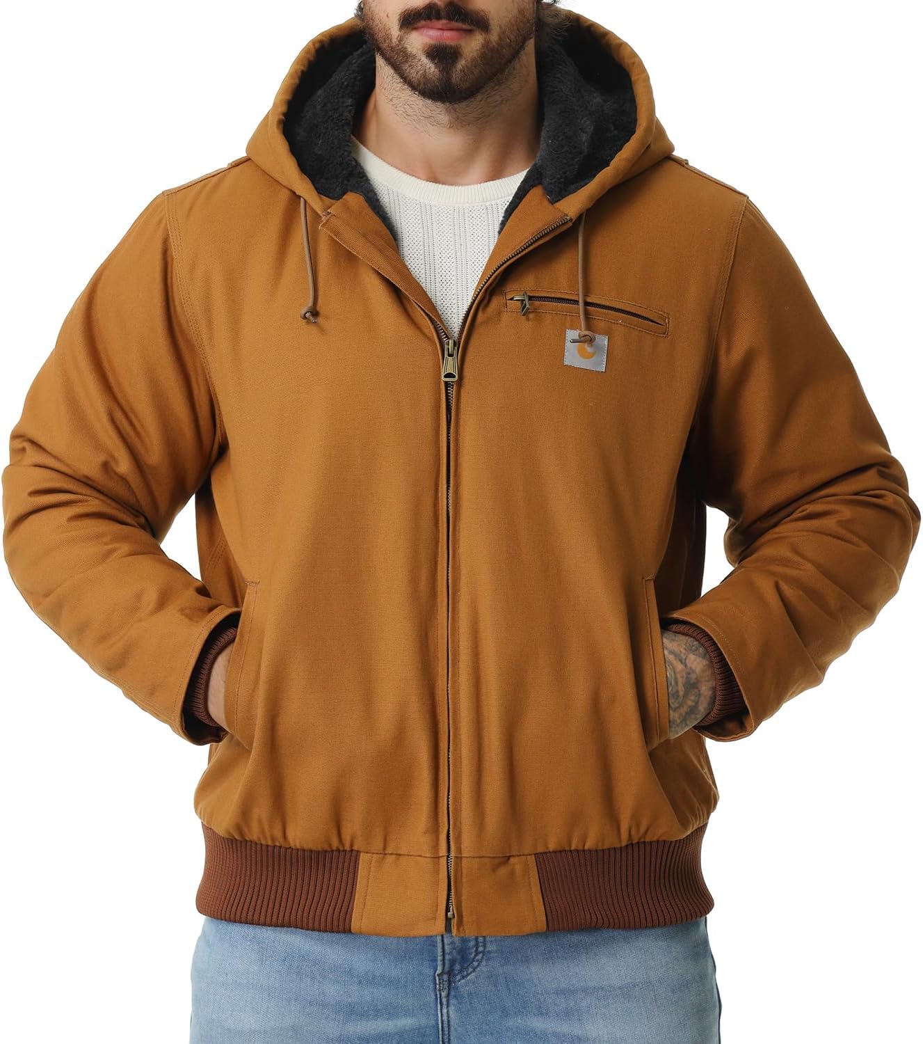 Men's Work Coat Washed Duck Fleece Lined Waterproof Workwear Fit Relaxed Winter...