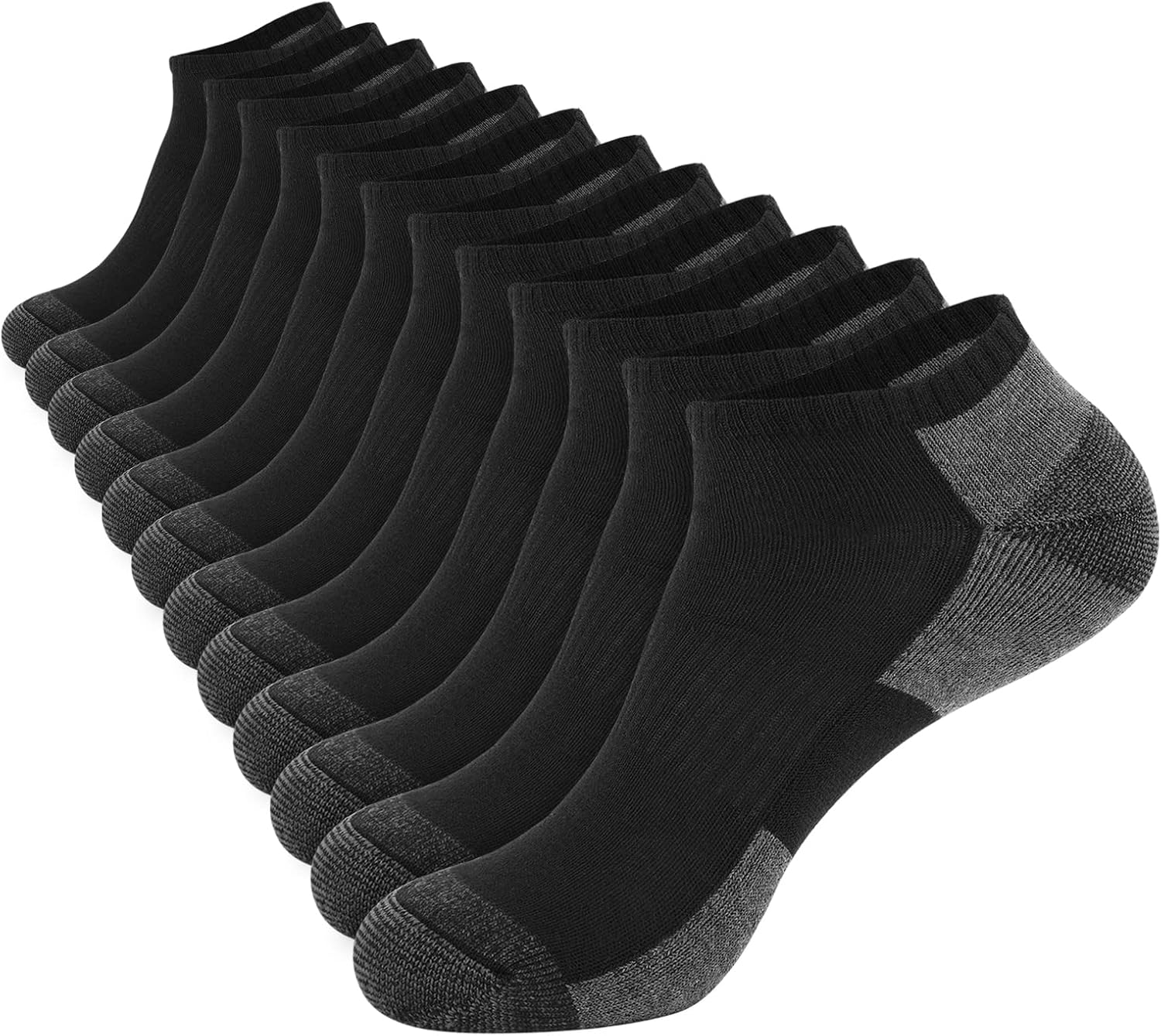 COOPLUS 12 Pack Mens Cushioned Ankle Socks, Low Cut Breathable Casual Socks (Sho...