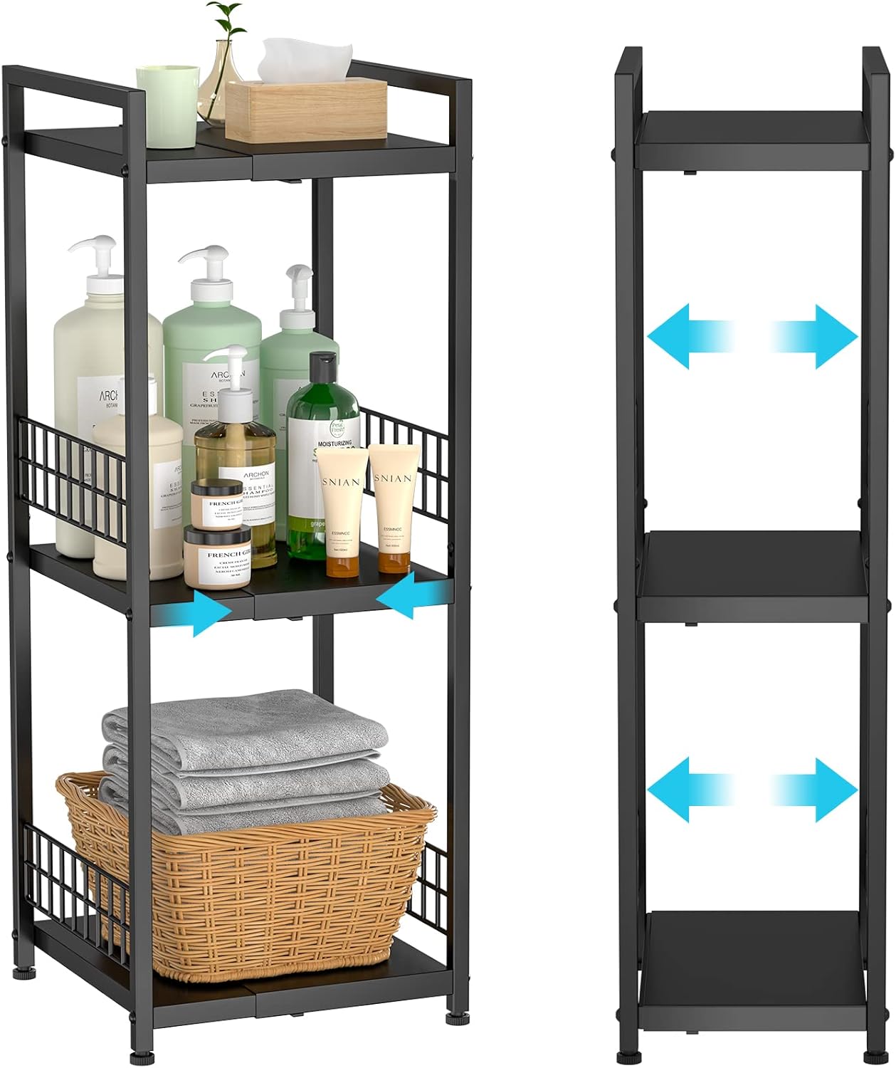 3-Tier Metal Shelving Unit, Expandable, Free-Standing, Narrow, Open Floor Shelve...
