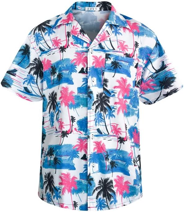 Men's Short Sleeve Hawaiian Shirt, Special Loose Fit Floral Print Tropical Cruis...