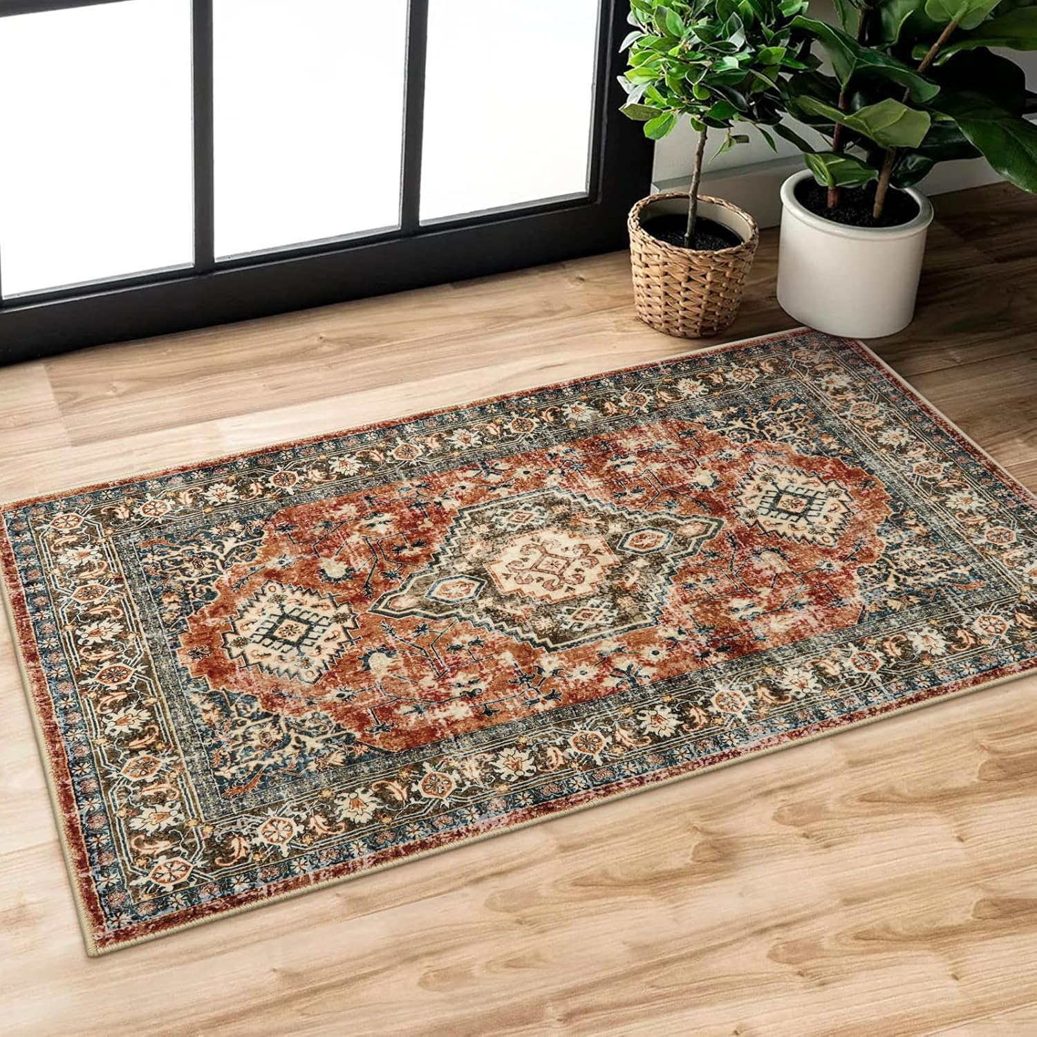 Lahome Oriental Small Area Rug, Special Entryway Rug Non-Slip, Ultra-Thin Washab...