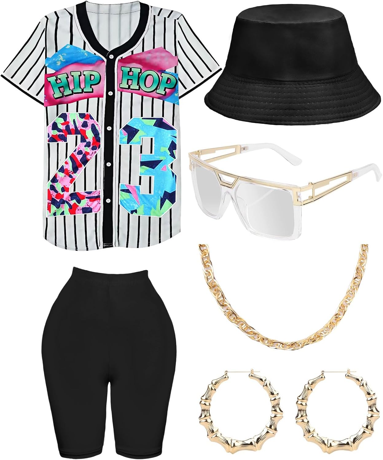80s 90s Outfit for Women, Unisex Hip Hop Costume Baseball Jersey Shirt Yoga Pant...