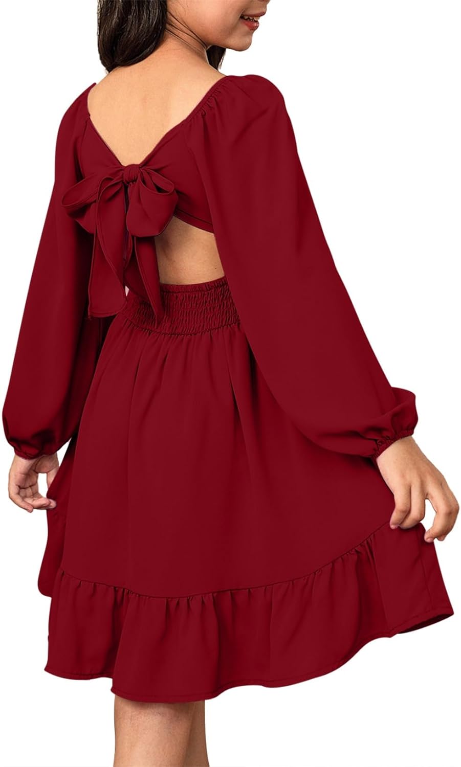 blibean Girls Long Sleeve Tie Back Dress Tween Fall Off Shoulder Dress Size 6-15...