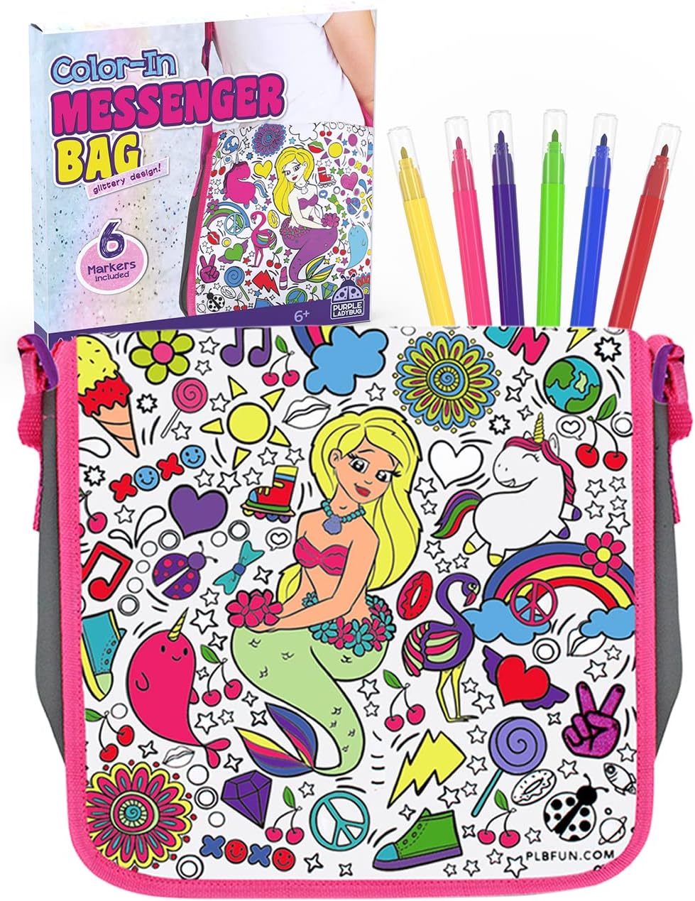 PURPLE LADYBUG Colour Your Own Bag for Girls with Bright Markers - Birthday Gift...