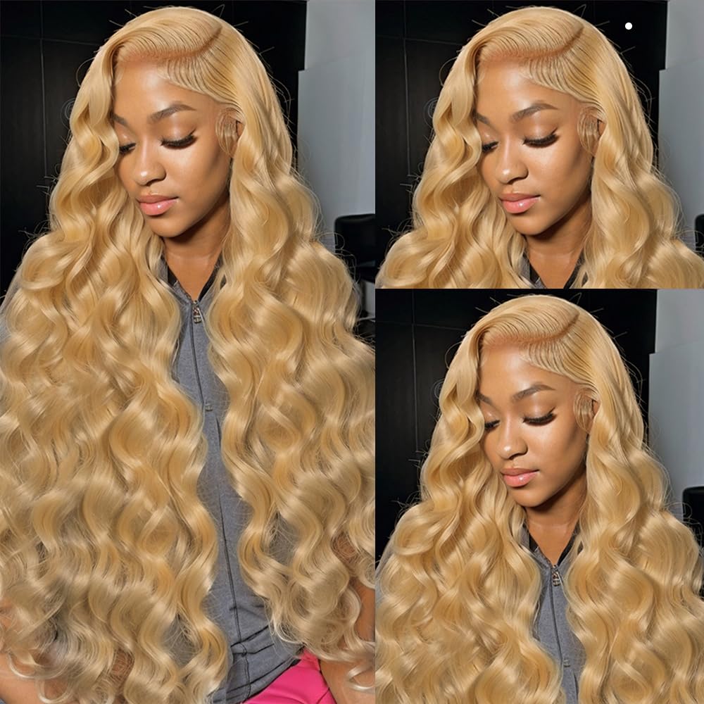 Honey Blonde HD Lace Front Wig Human Hair Pre Plucked With Baby Hair Body Wave B...