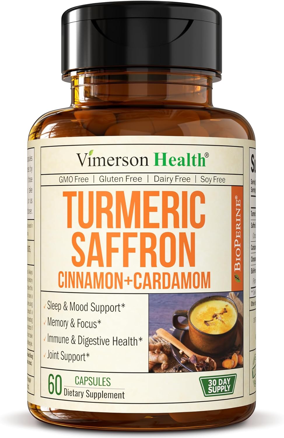 Turmeric Saffron Supplements with Cinnamon powder & Cardamom - Antioxidant Joint...