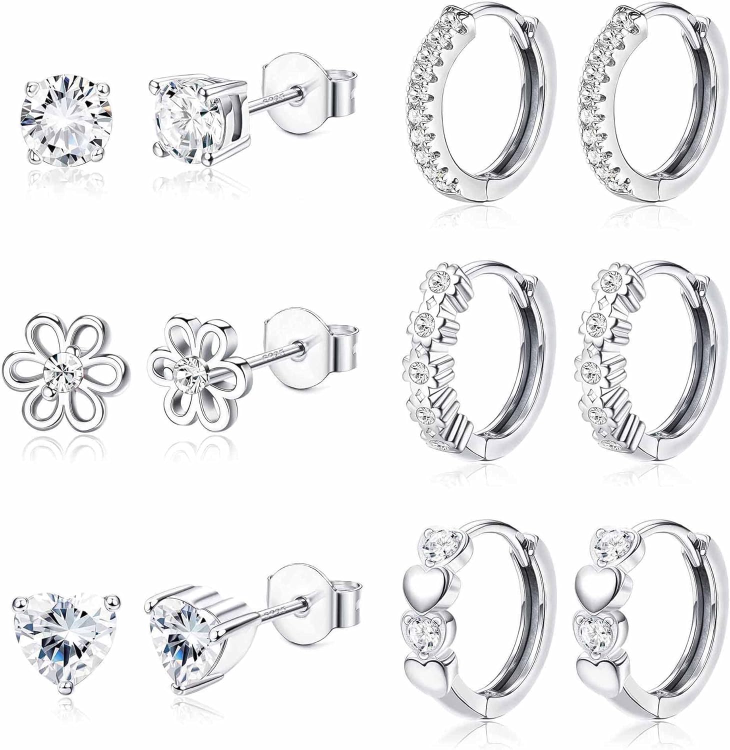 JeweBella 6 Pairs Small Earrings Set for Women Girls 925 Sterling Silver Post St...