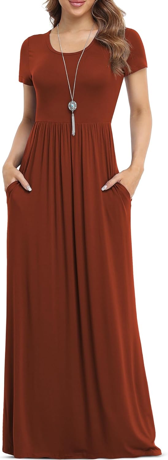 VIISHOW Women's Short Sleeve Loose Plain Maxi Dresses Casual Long Dresses with P...