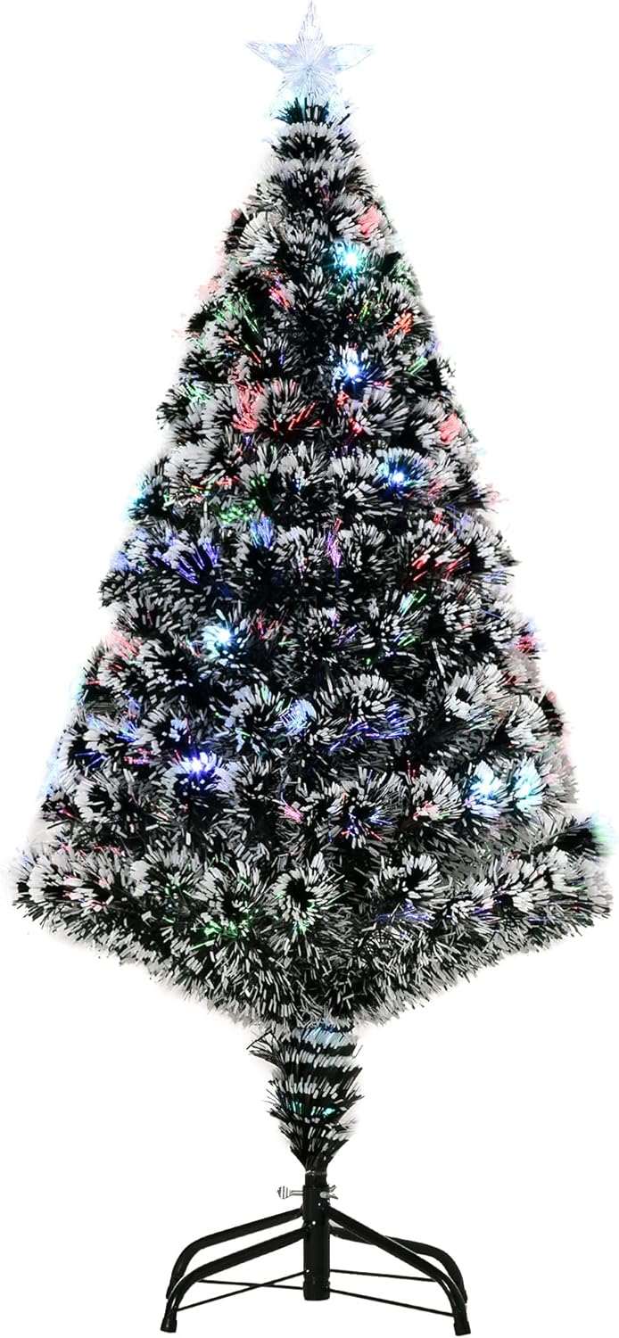 HOMCOM Artificial Christmas Tree, Special 4ft Prelit Christmas Tree with Snow an...