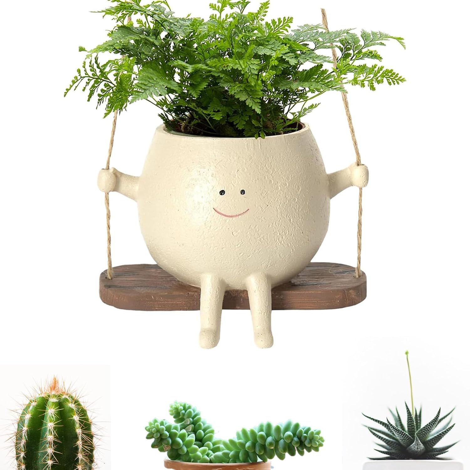 Nitoope Swing Face Planter Pot, Smile Face Hanging Plant Pot, Small Hanging Resi...