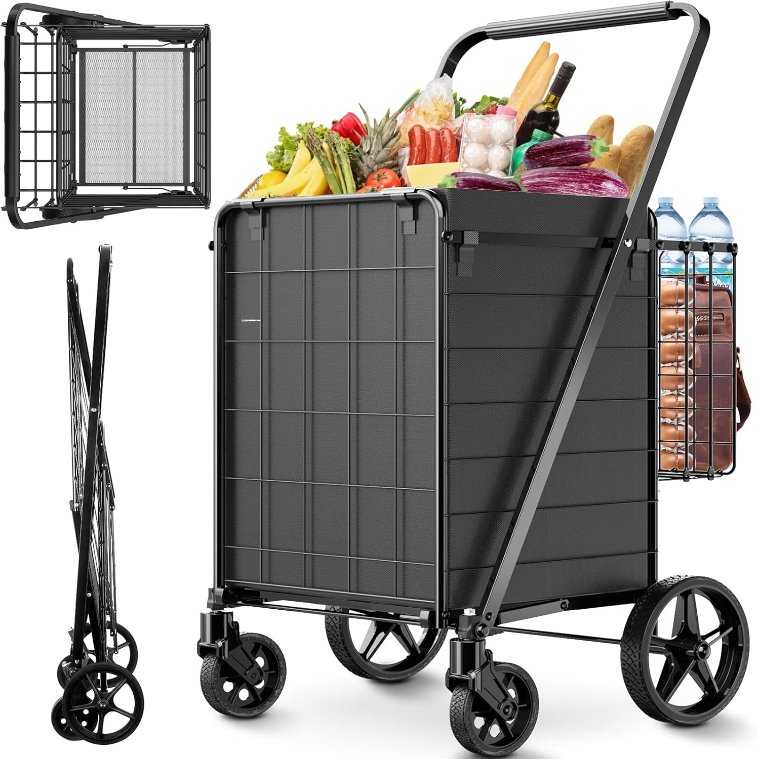 Folding Shopping Cart for Groceries,360 lbs Capacity Grocery Cart with Waterproo...