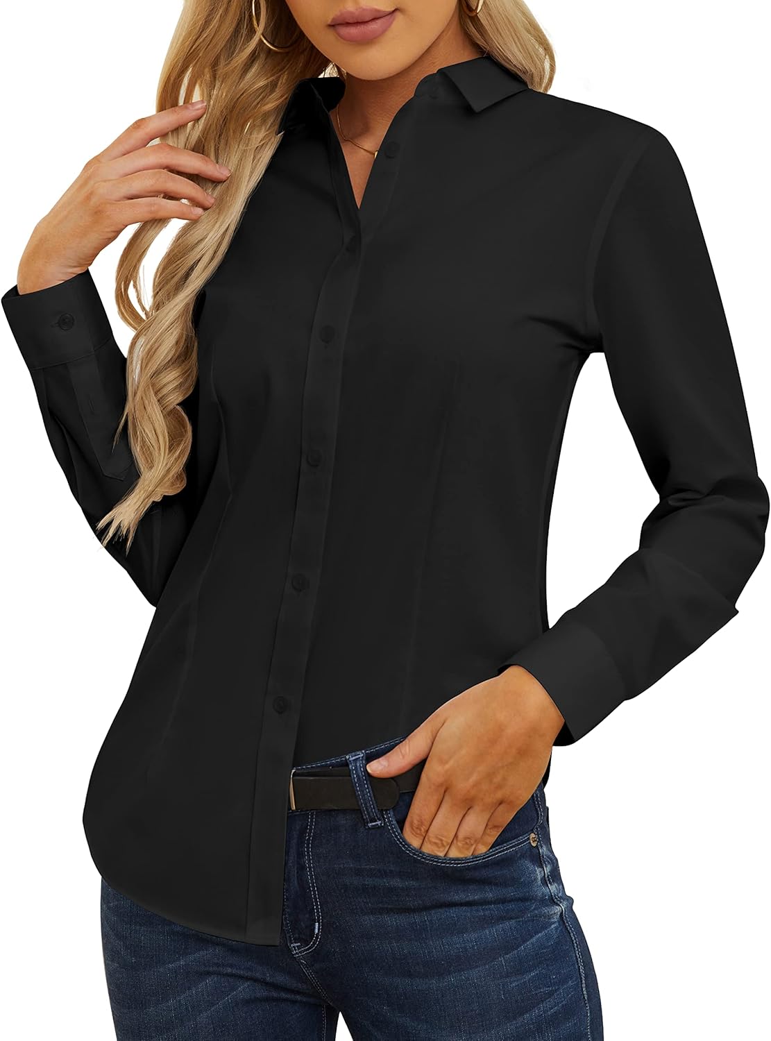 CUNLIN Womens Cotton Button Down Shirts for Women Fitted Long Sleeve Formal Dres...