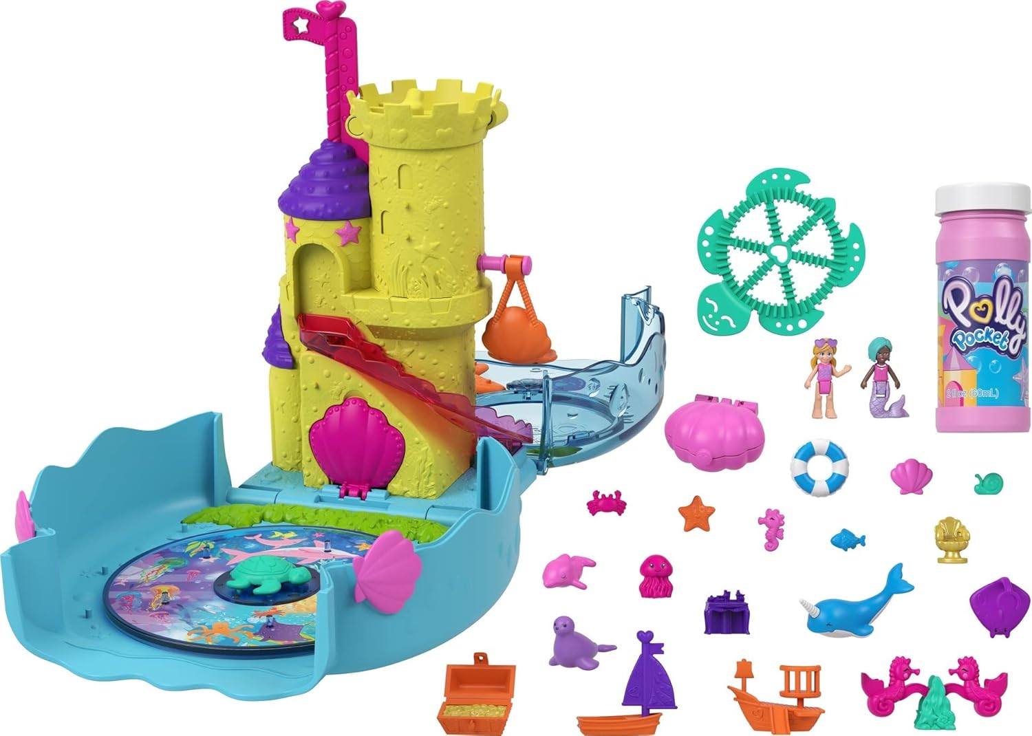 Polly Pocket Bubble Aquarium Playset with Polly & Mermaid Micro Dolls, 2 Bubble-...