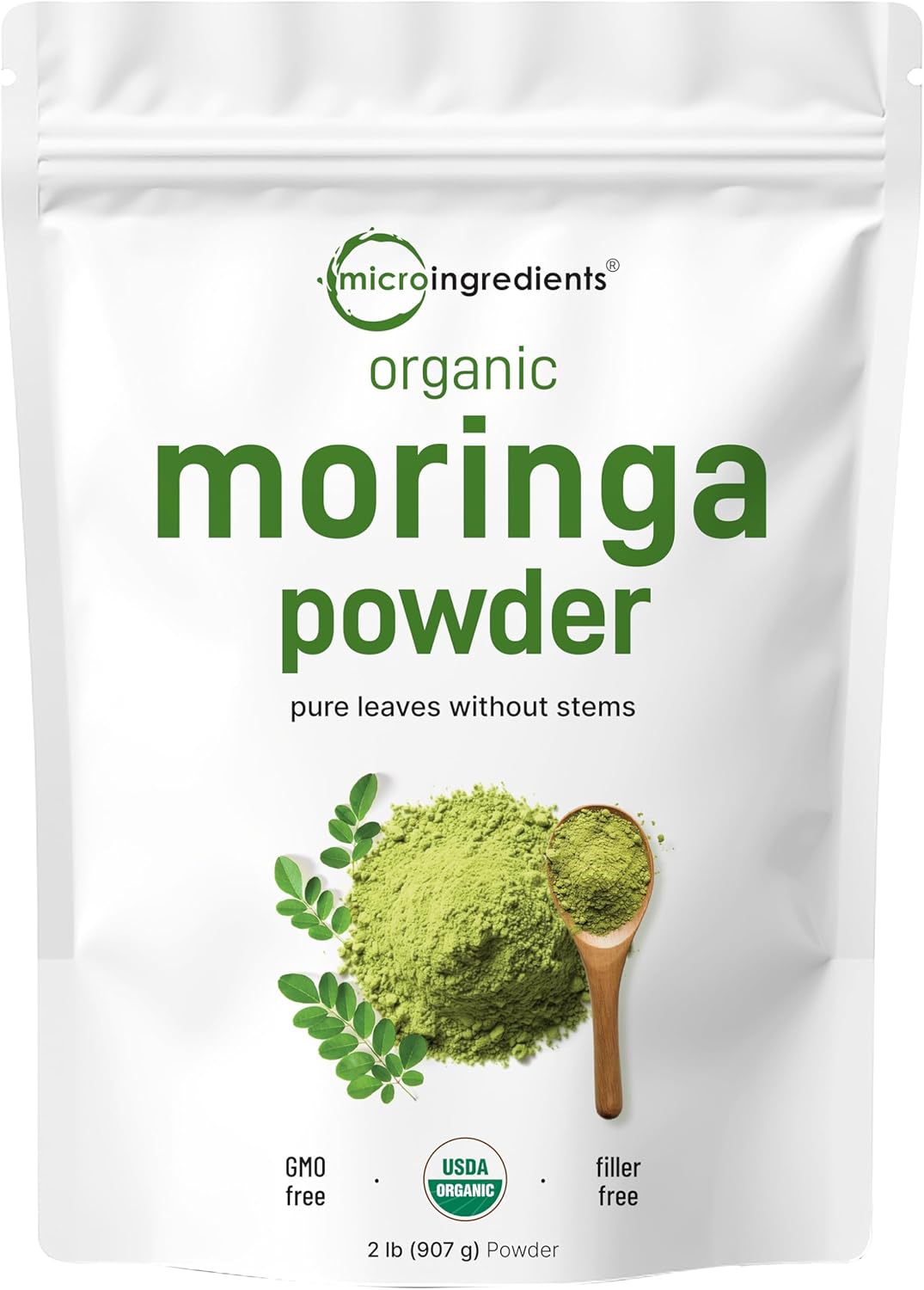 Organic Moringa Oleifera Leaf Powder for Hair, 2 Pounds, Rich in Antioxidants an...