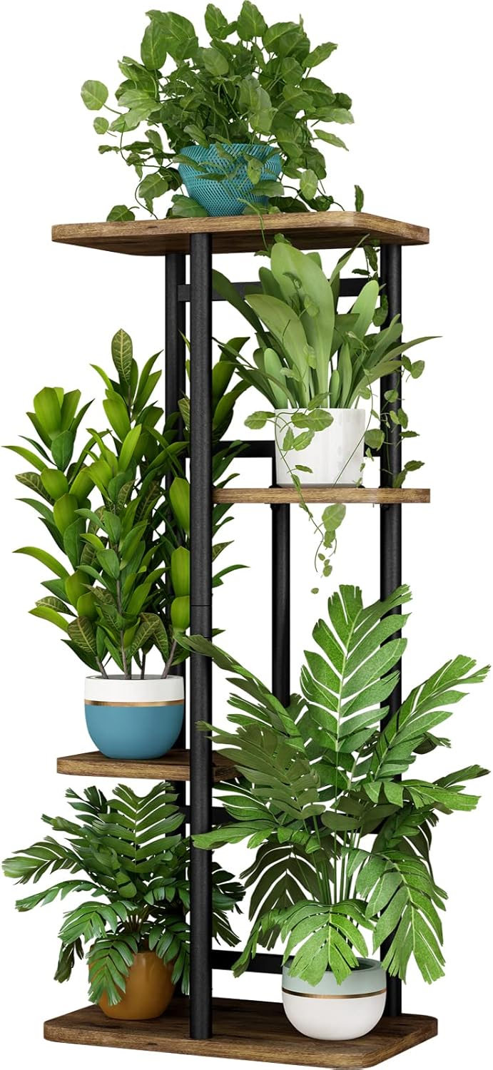 LINZINAR Plant Stand, Special 4 Tier 5 Potted Indoor Plant Shelf, Innovative Pla...