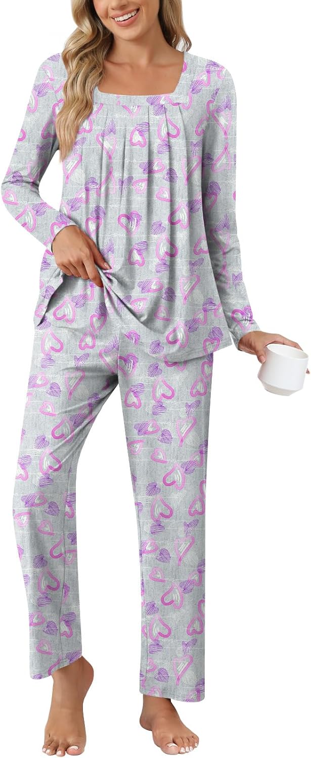 Anyally Women's Fall Pajama Sets, 2-Piece Lounge Sleepwear Ladies Pjs Sets with...