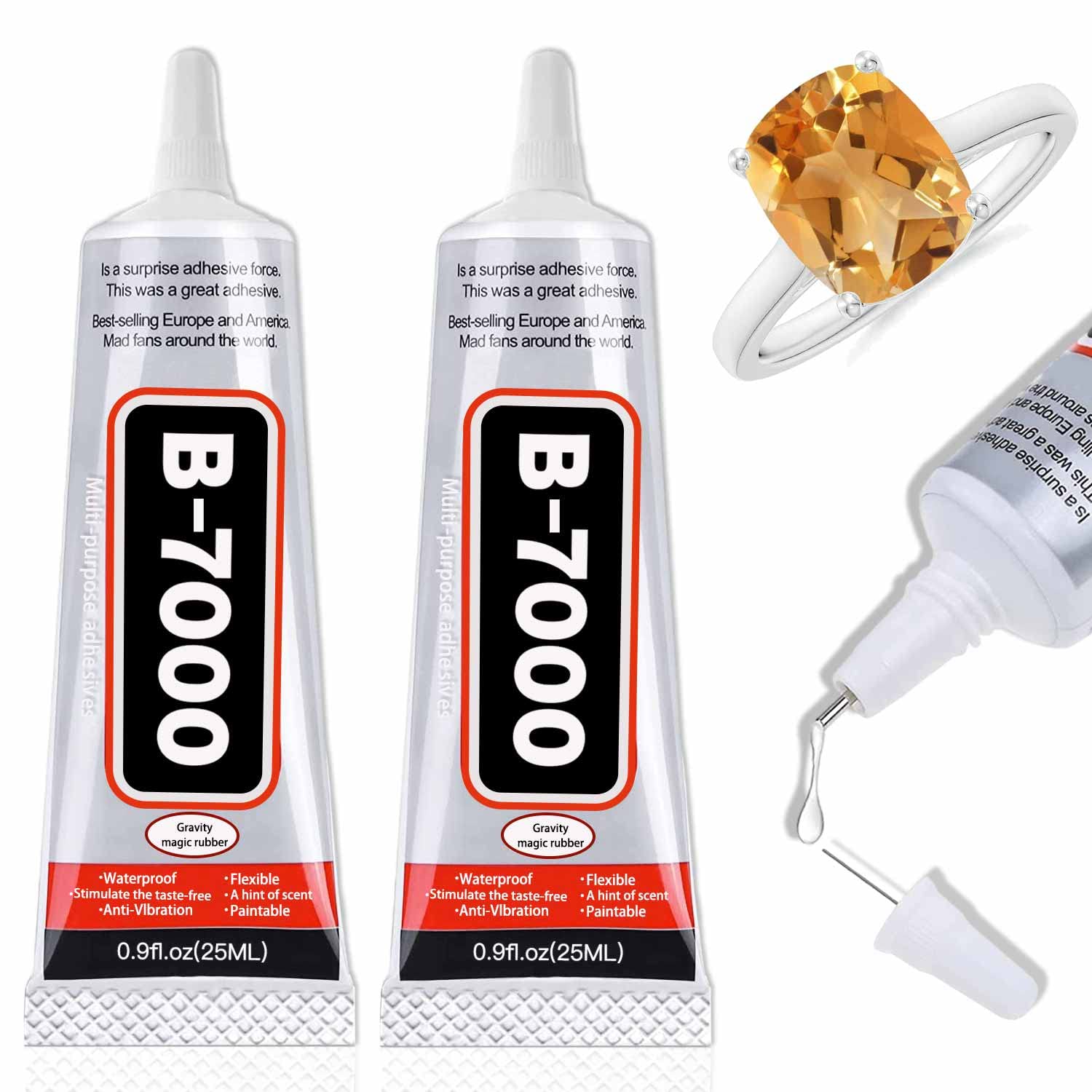 Flexible and Strong B7000 Glue - 25ml (2 Pack) - Multi-Purpose Adhesive for Craf...