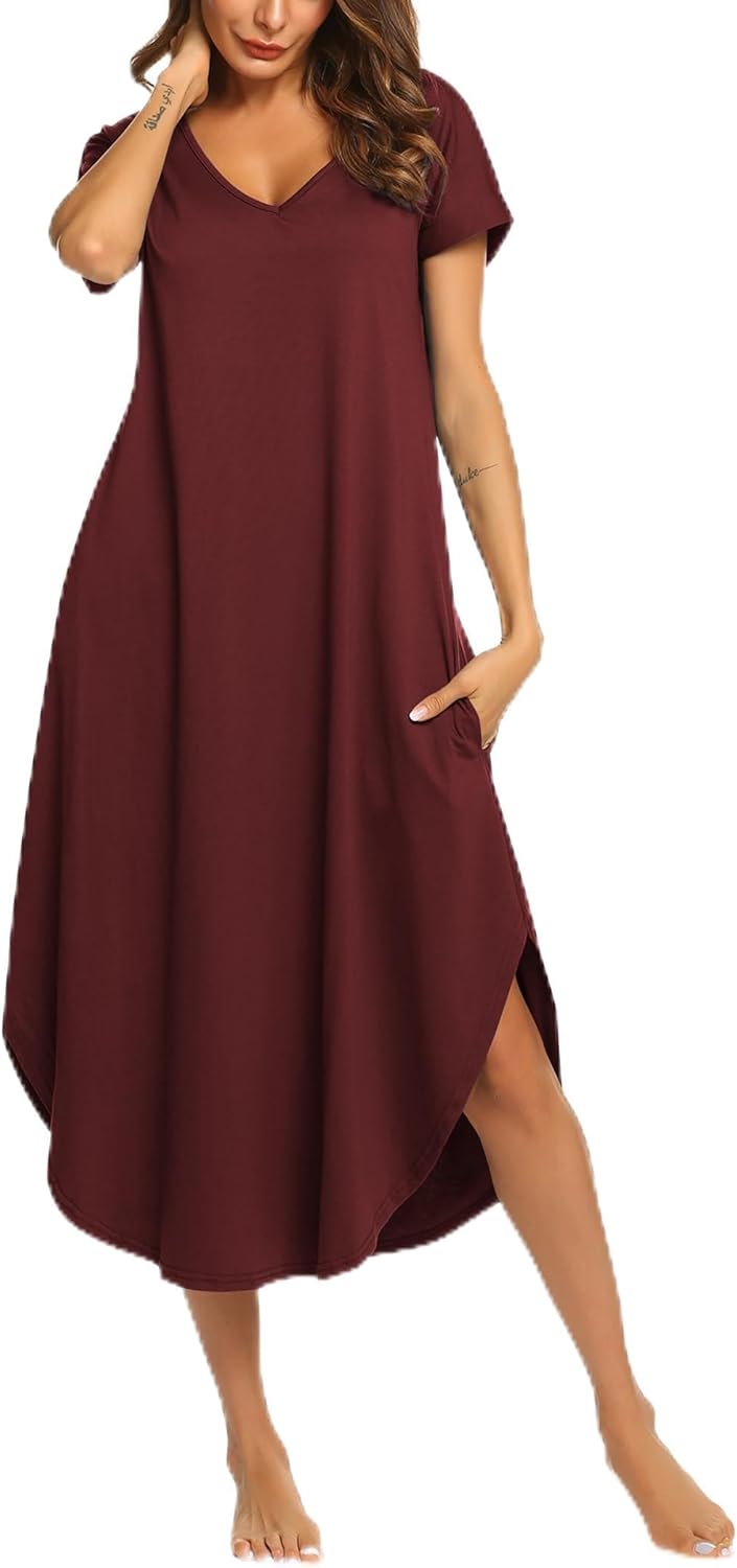 Ekouaer Nightgowns for Women, Special V Neck Nightshirts, Innovative Short Sleev...