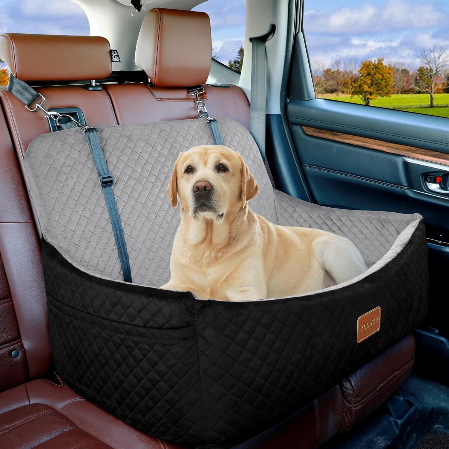 Youvee Dog Car Seat for Large/Medium Dog,Interior Height 4 Inches Pet Car Bed fo...