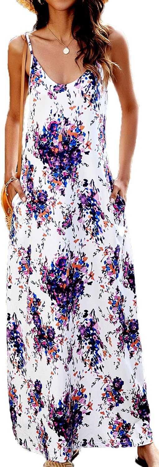 Supnier Women's Summer Maxi Dress Casual V-Neck Sleeveless Bohemian Spaghetti St...