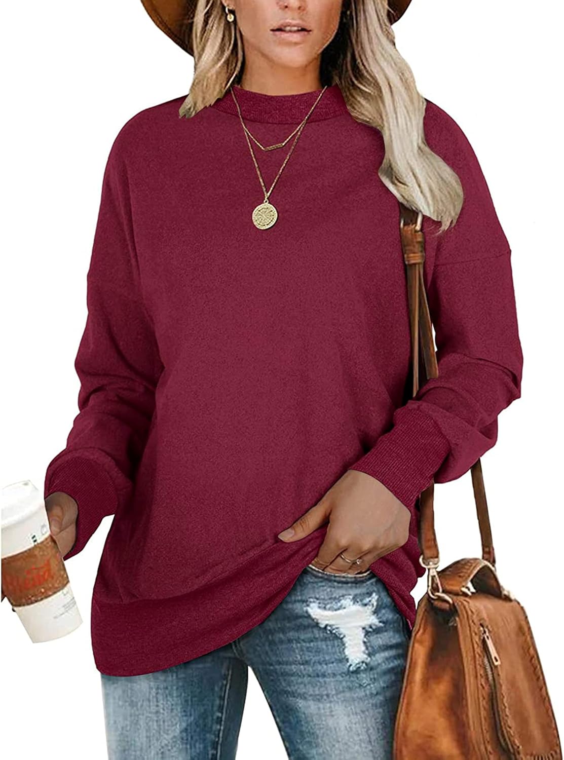 PLMOKEN Plus Size Sweatshirts for Women Casual Long Sleeve Round Neck Shirts Tun...