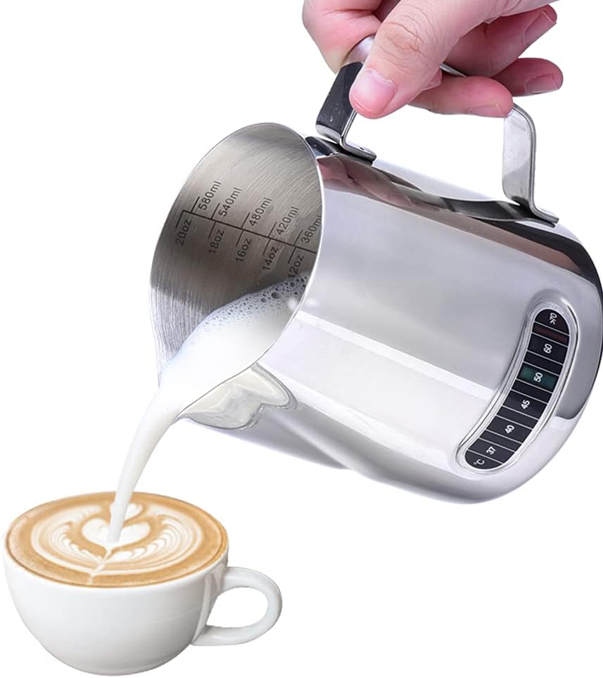 Milk Frothing Jug - Dailyart 600ml/20fl.Oz. 304 Stainless Steel Milk Jug with Th...