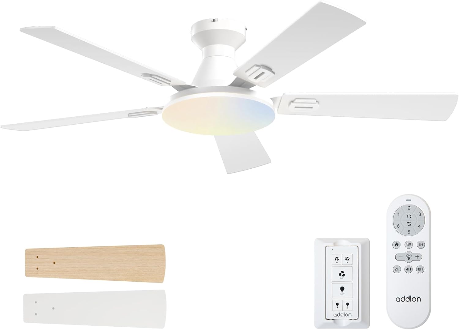 addlon Ceiling Fans with Lights, 52 inch Flush Mount Ceiling fan with Remote Con...