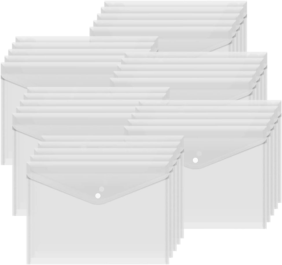 Bimormat 30 Pack A4 Plastic Wallets Folders,Waterproof Plastic Wallets Clear Pop...