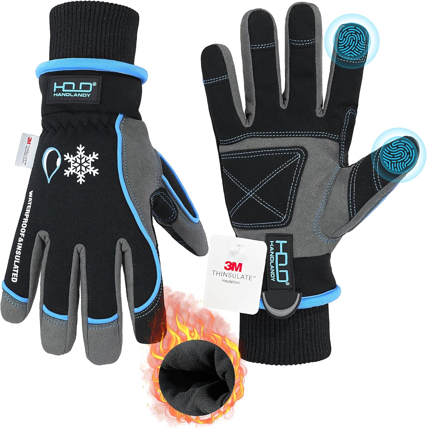 HANDLANDY Waterproof Insulated Work Gloves, Special Thermal Winter Gloves for Me...