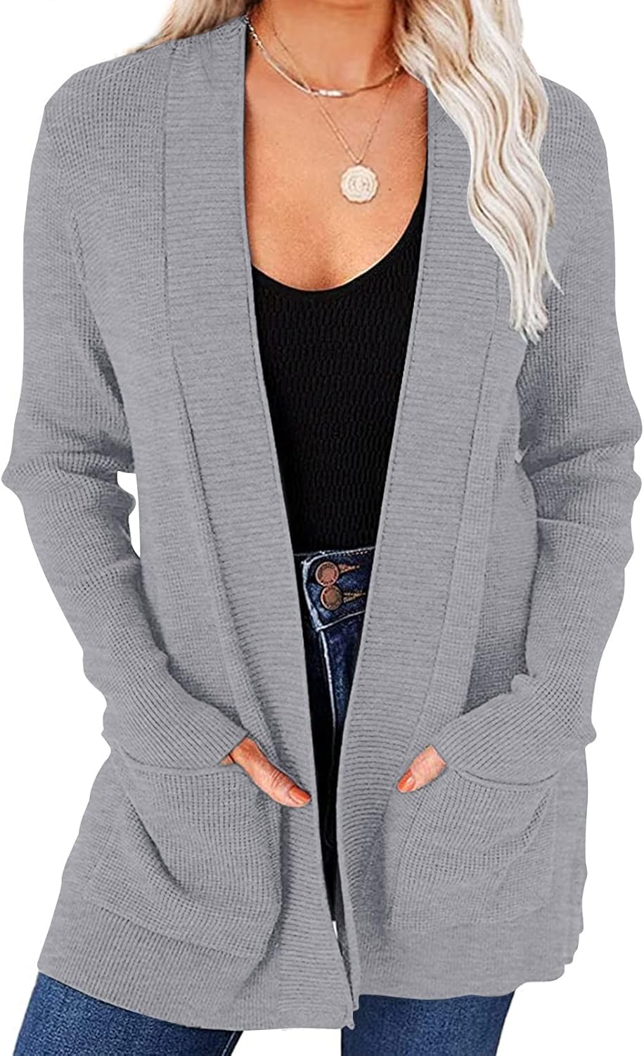 Cozy MEROKEETY Women's Sweater, Special 2024 Fall Open Front Waffle Knit Cardiga...