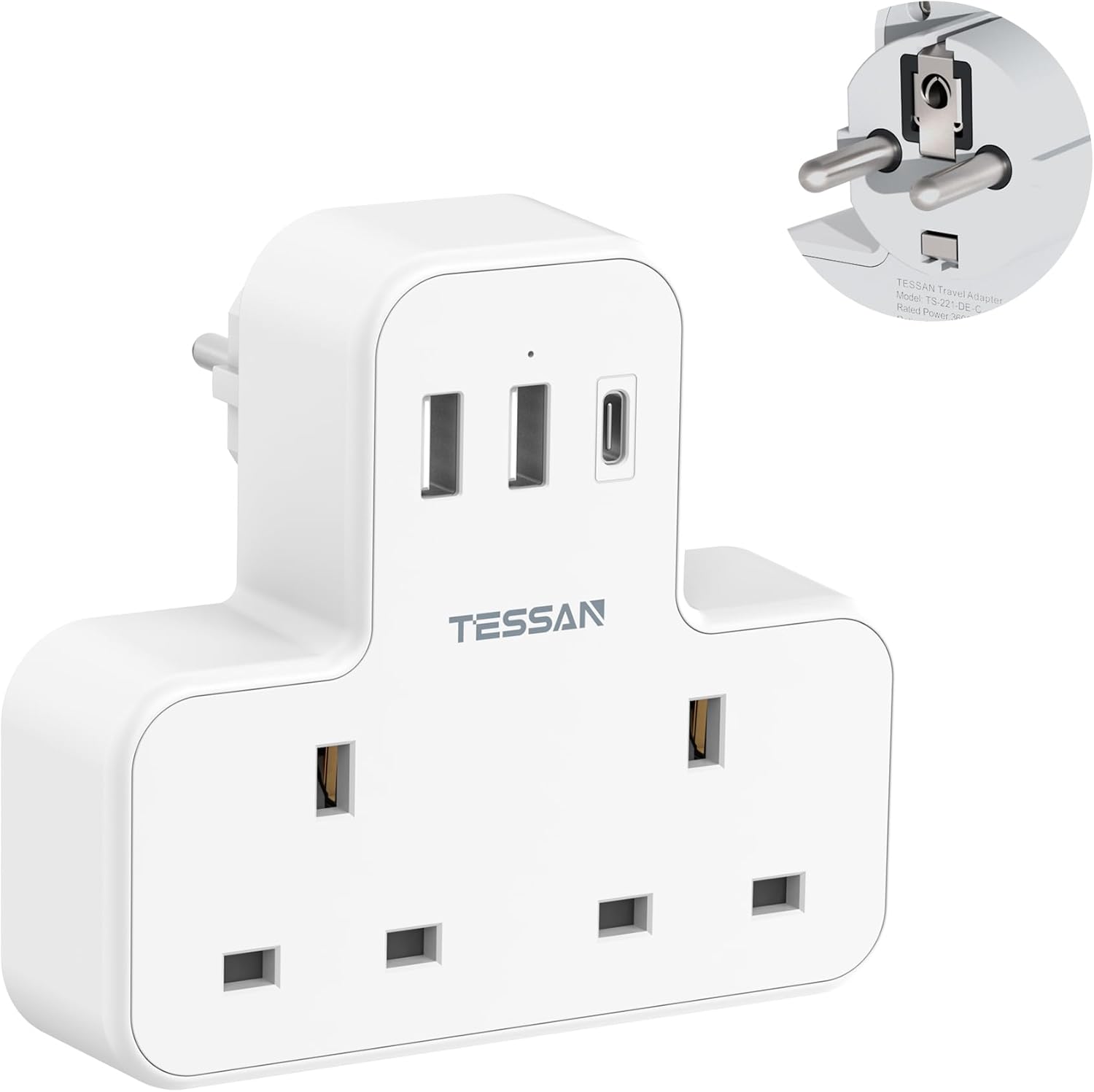 TESSAN EU Travel Plug Adapter, Special Plug Adapter with 2 AC Outlets and 3 USB(...