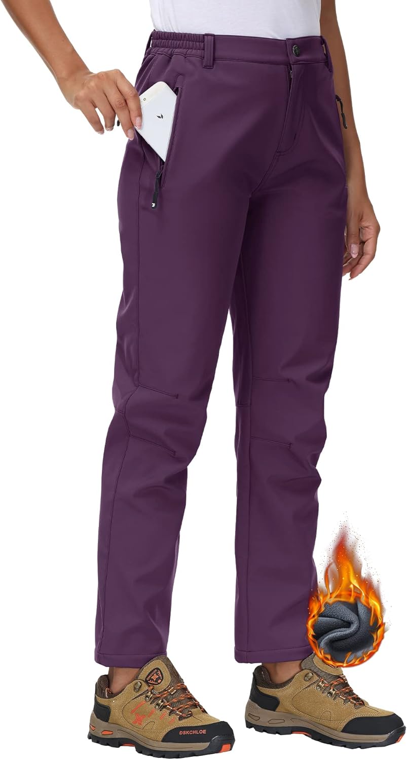 Rdruko Women's Waterproof Softshell Trousers Thermal Fleece Lined Elasticated Wa...
