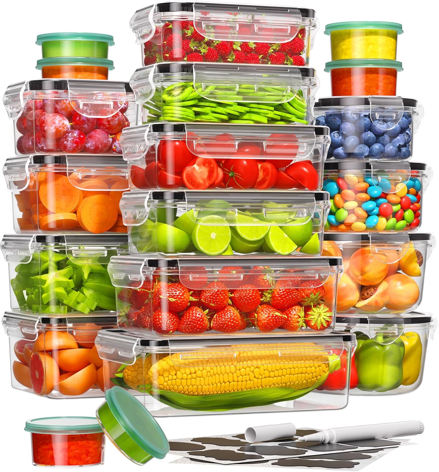 40 Piece Food Storage Containers with Lids(20 Containers & 20 Lids), Plastic Foo...