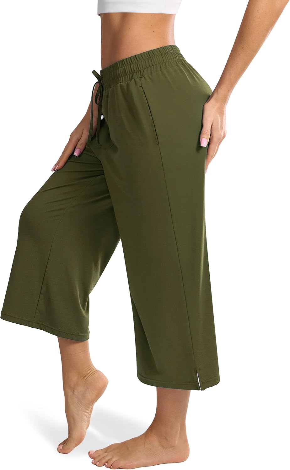 Maxbee Wide Leg Capri Pants for Women Loose Yoga Pants Drawstring Comfy Lounge S...