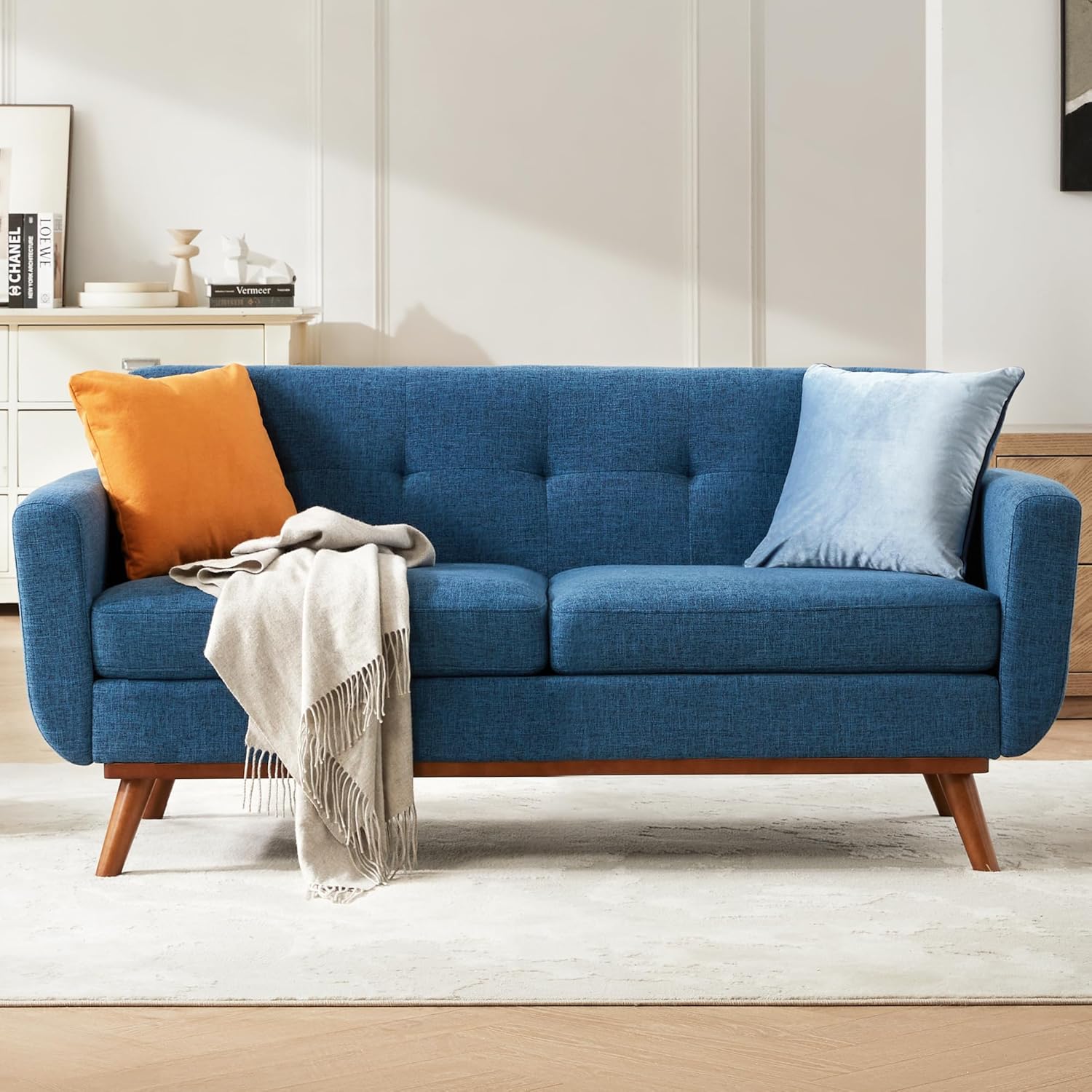 Kingfun 65.3" W Loveseat Sofa, Mid Century Modern Decor Love Seat Couches for Li...