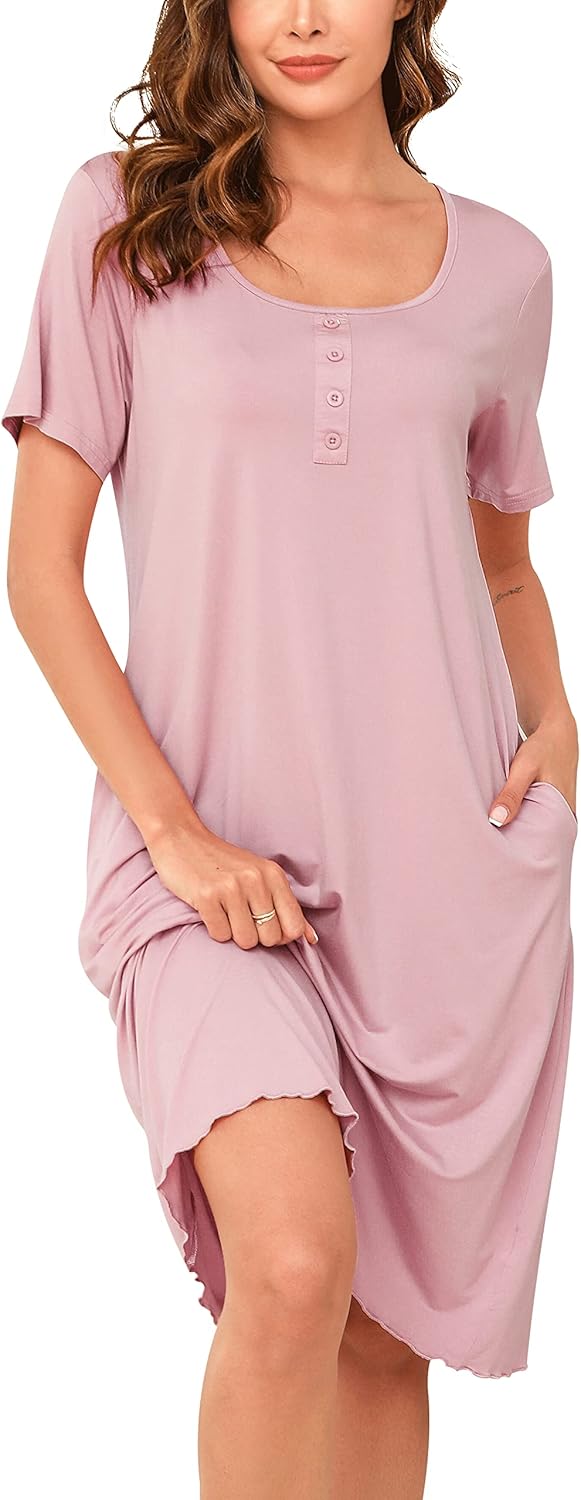 Vlazom Women's Nightdress, Ladies Soft Nighties U-Neck Nightshirts Short Sleeve...