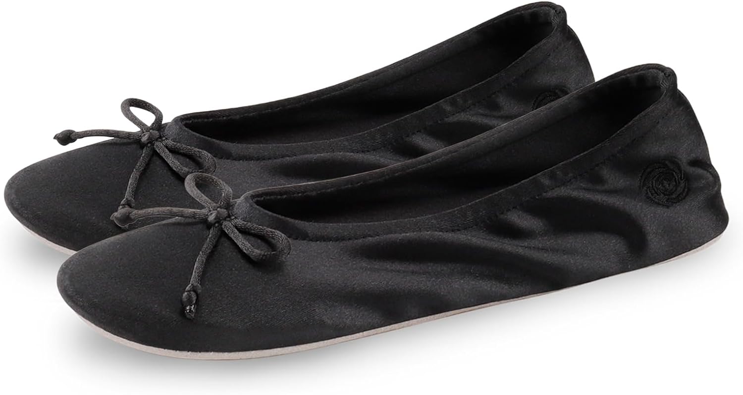 BCTEX COLL Women's Ballerina House Slippers with Bow, Ladies Satin Bedroom Slipp...