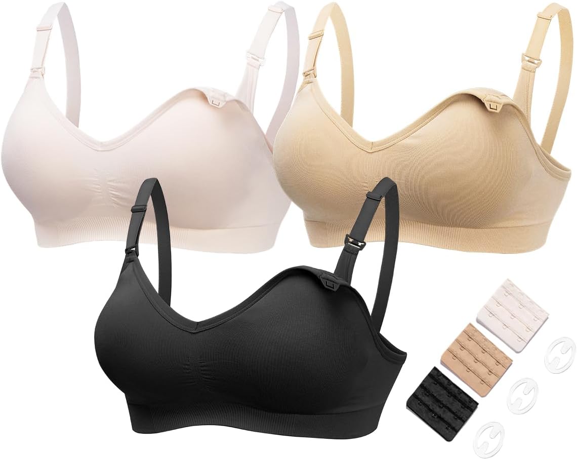 HOFISH Maternity Nursing Bras for Breastfeeding, 3 Pack Pregnancy Deep V Neck Wi...