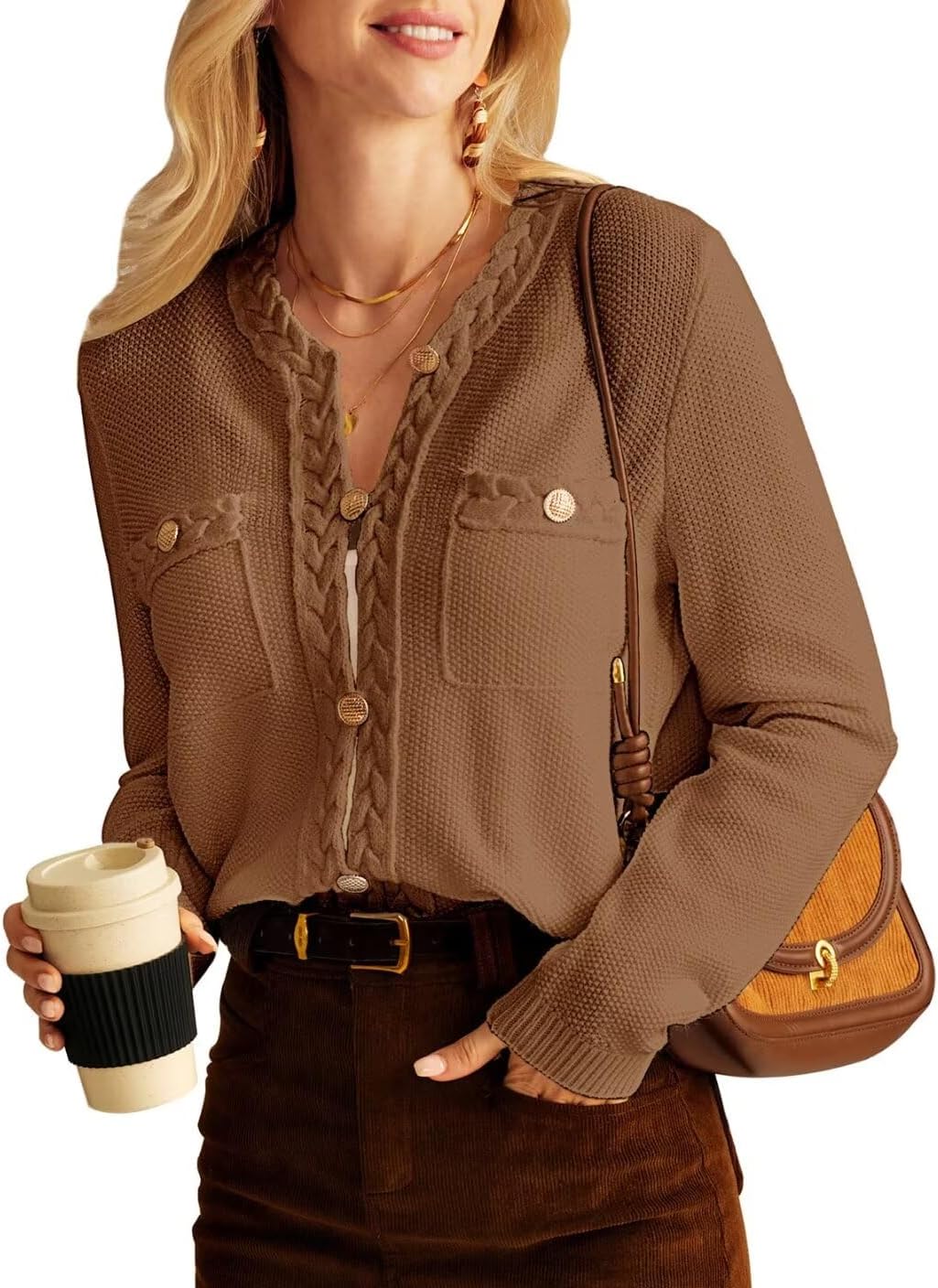 GRACE KARIN Womens Button Down Cardigan Long Sleeve Open Front Knit Cardigan Swe...