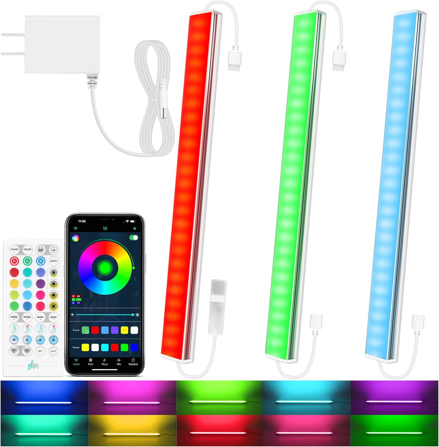 3 Pcs RGB Under Cabinet Lights Kit, Smart App and Remote Control Under Cabinet L...