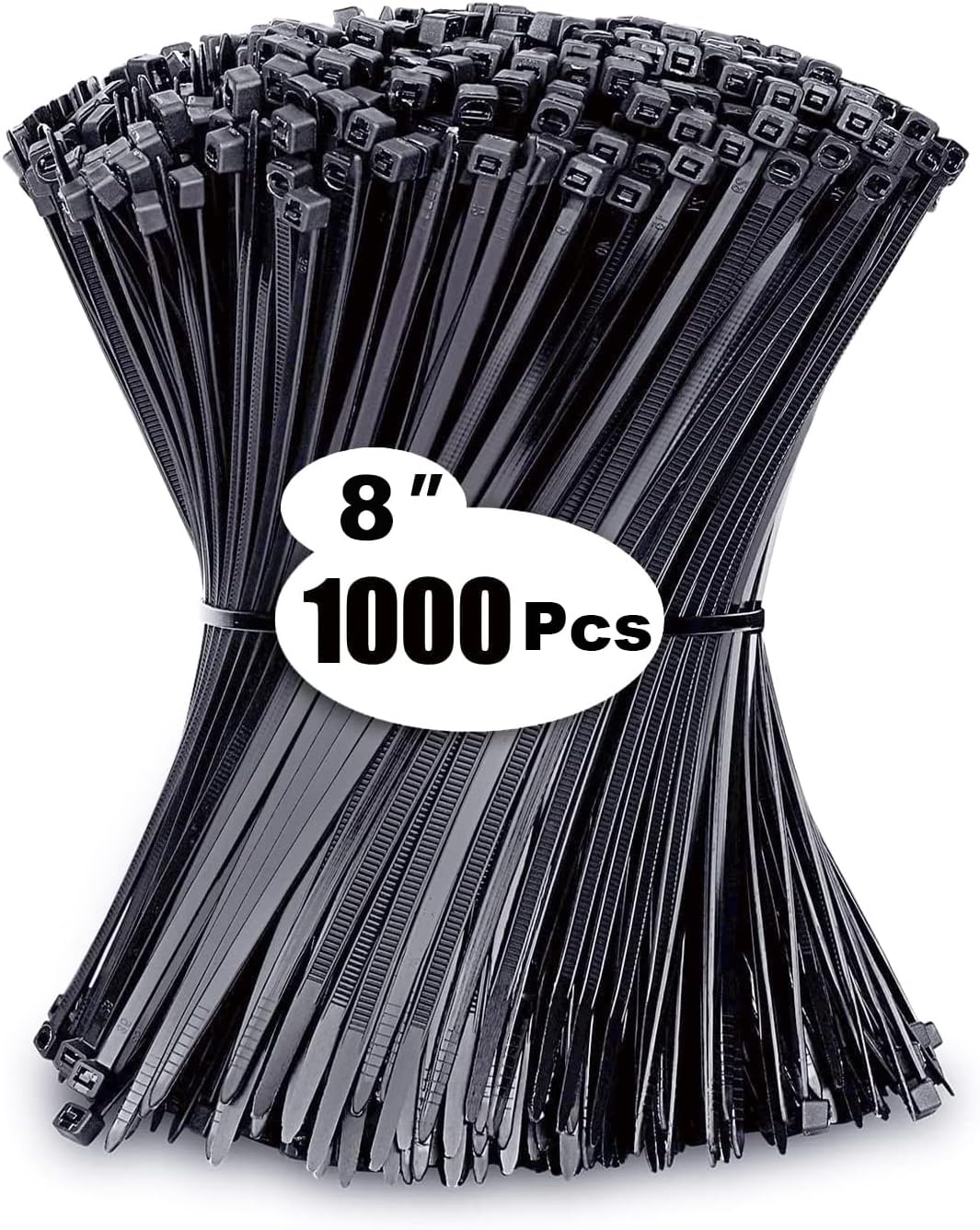 Cable Ties 1000 Pack, 3.6 x 200mm Black Zip Ties 8...