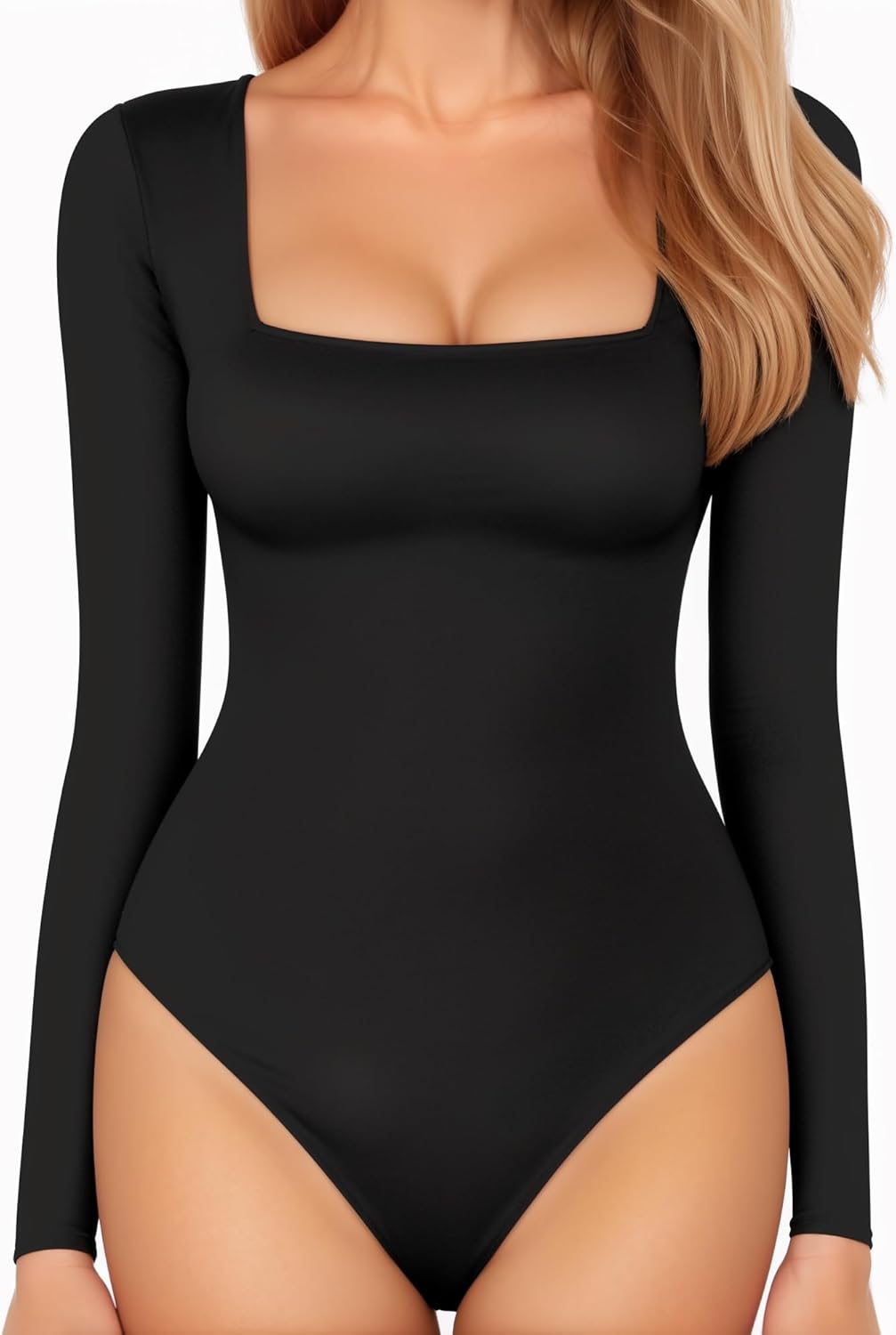 MANGOPOP Women's Bodysuit, Special Slim Fitted Tops with Square Neck, Innovative...