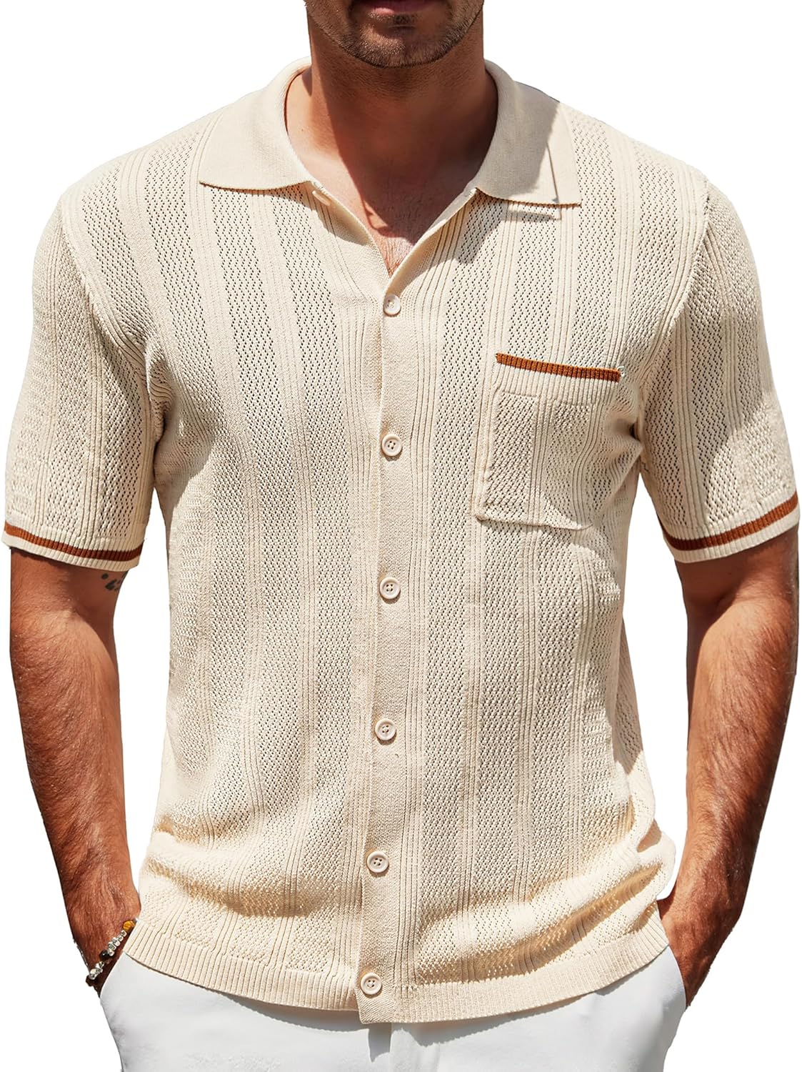 COOFANDY Men's Knit Shirts, Special Short Sleeve Knit Polo Shirt, Vintage Button...