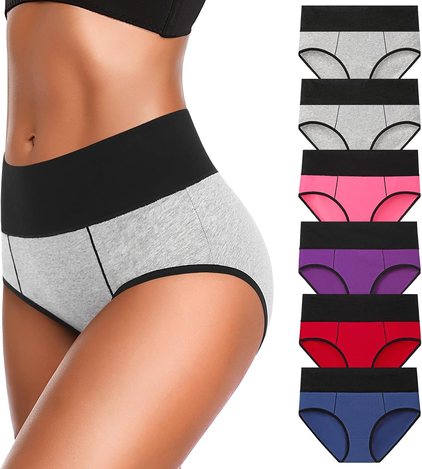 Eiggam Underwear for Women Cotton High Waist Panties Full Coverage Briefs Soft S...