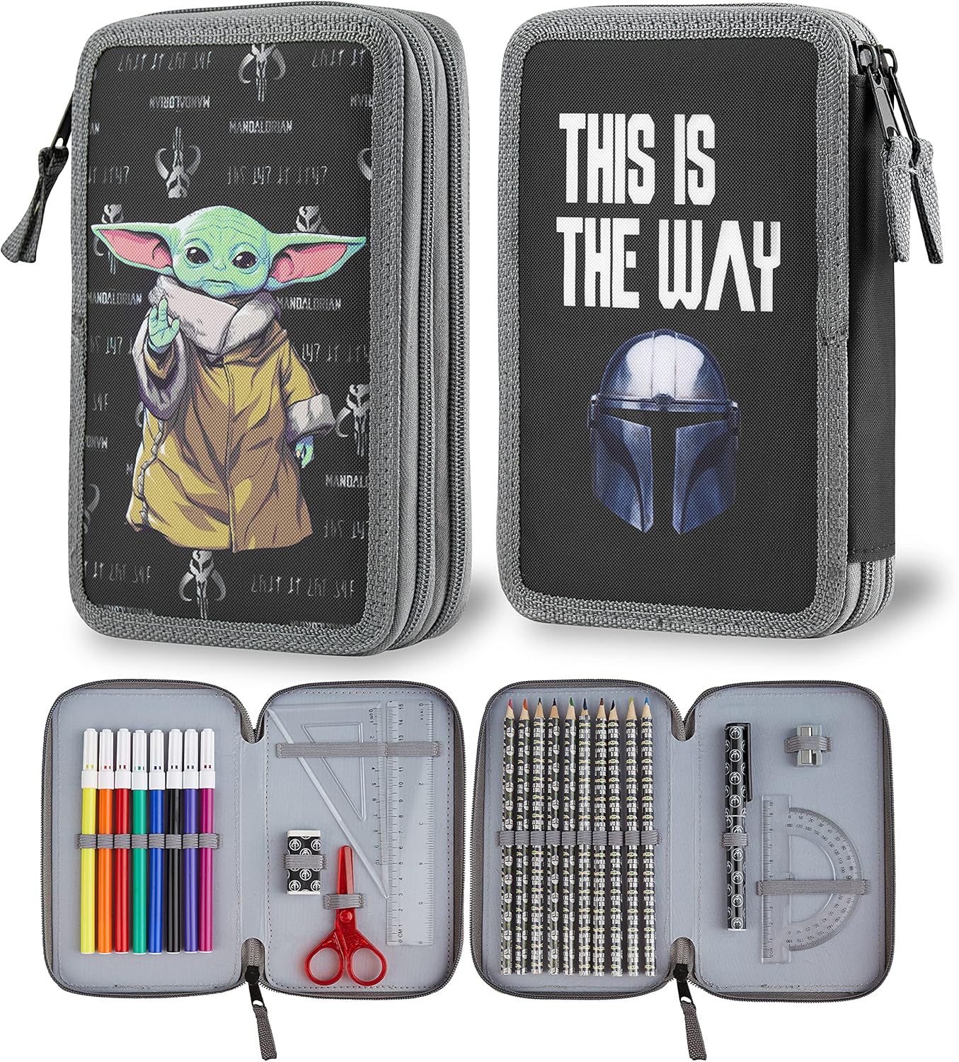 Mandalorian Pencil Case, Special Children's Pencil Case with Double Compartment,...