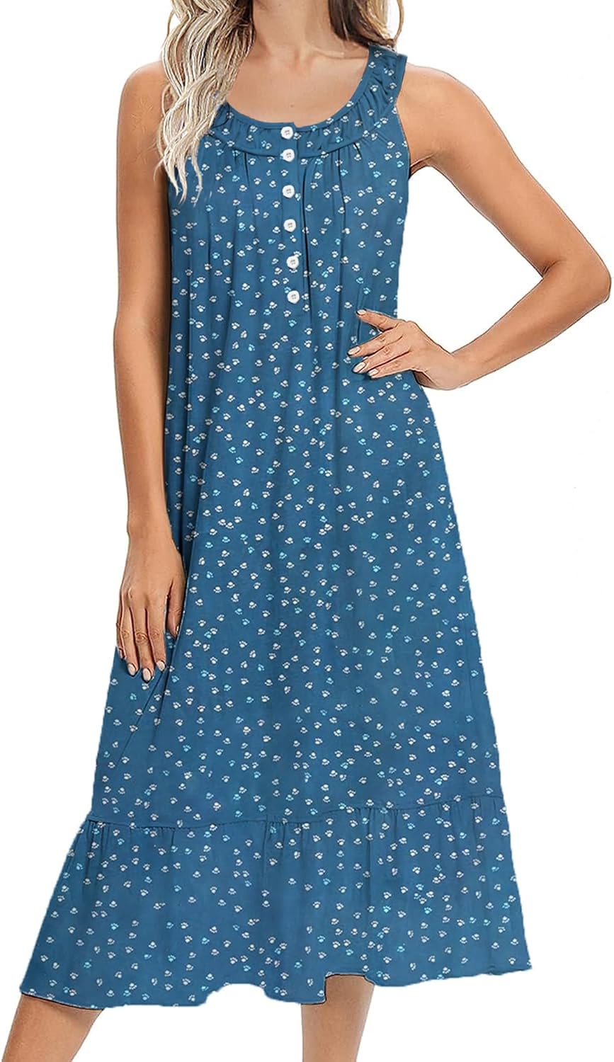 Ekouaer Women's Nightgowns, Special Long Sleeveless Night gown with Pockets, Hig...